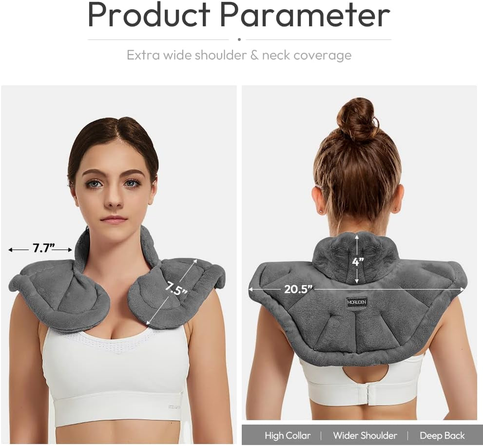 Microwavable Heated Neck Wrap Warmer and Shoulder Weighted Heating Pad Microwave for Hot and Cold Compress - Dark Gray