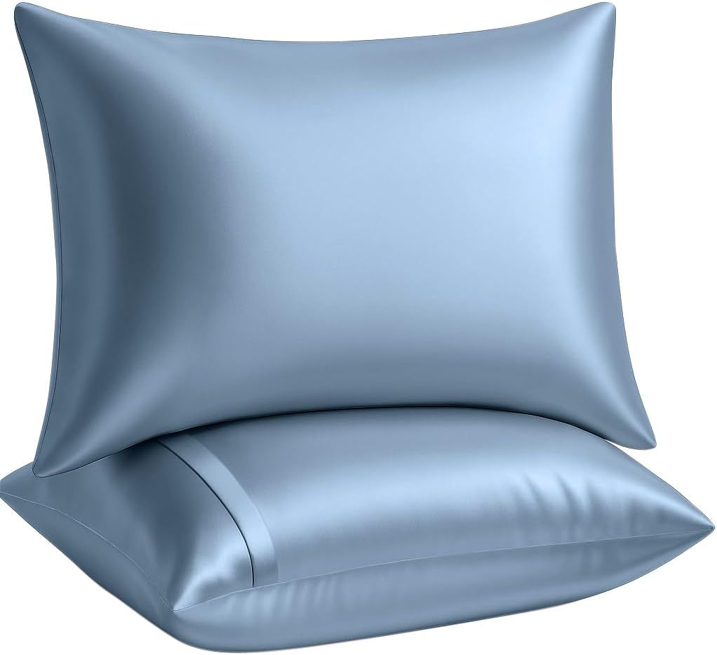 Satin Pillowcase with Zipper, for Hair and Skin Care, Feels Soft and Cool like a Silk Pillowcase, Satin Pillow Cases 2 Pack, Slik Pillow Cover, Slate Blue - Standard Size, Set of 2