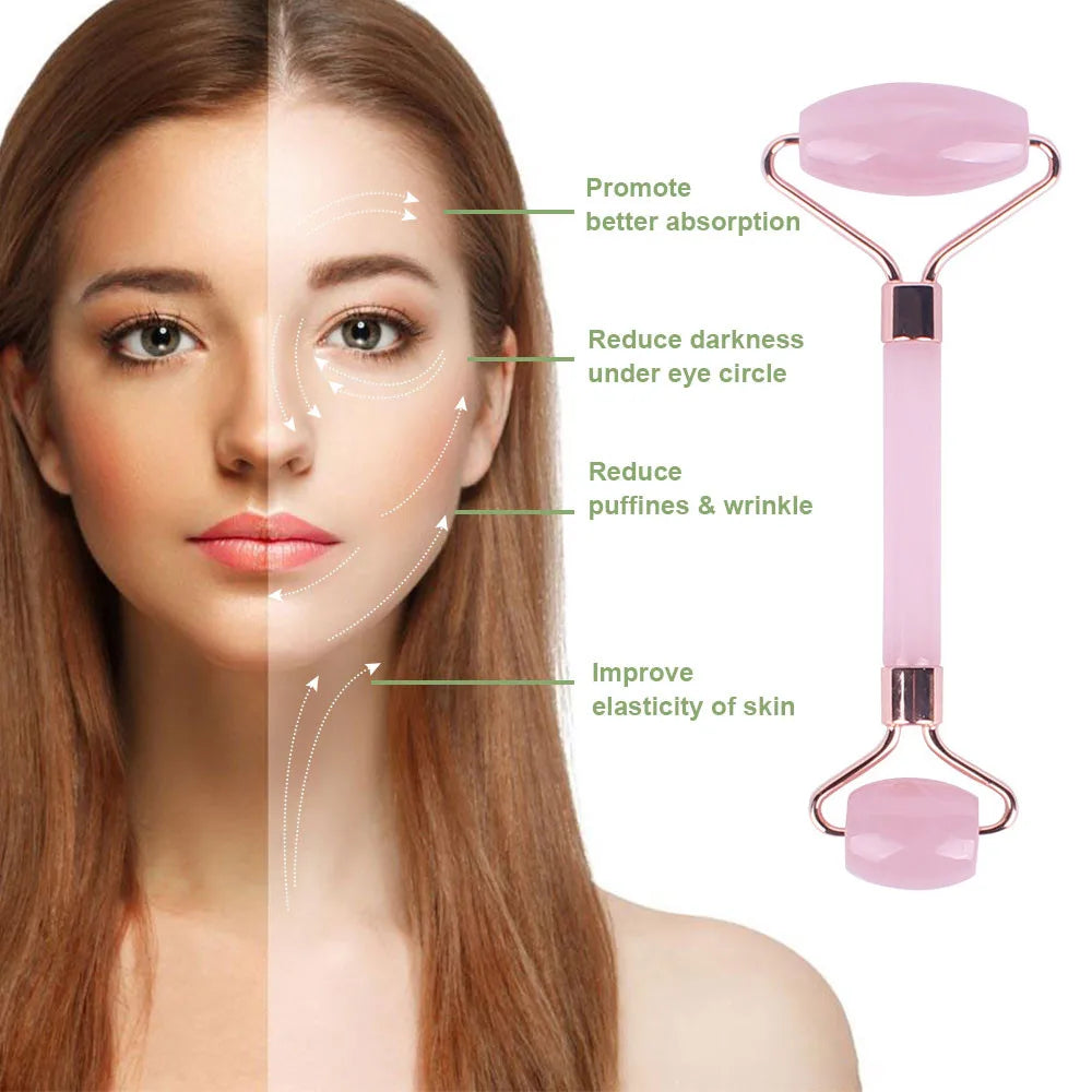 1Pc Pink Quartz Roller for Face
