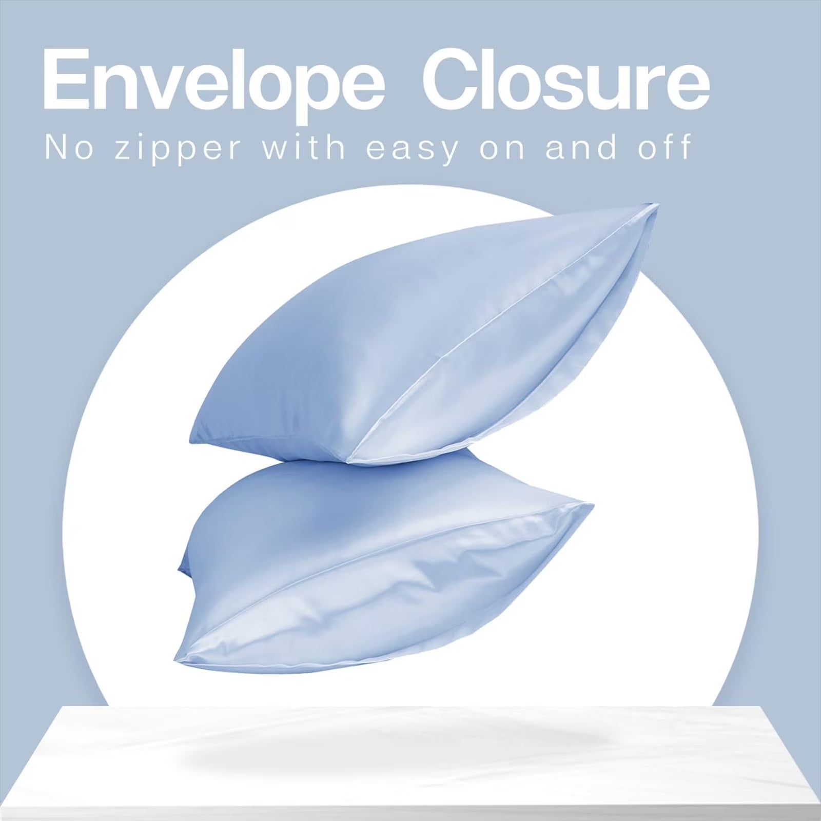 Satin Pillow Case, 2 Pack Satin Standard Silky Pillowcase for Hair and Skin, Satin Pillowcase Set of 2, 20X26, Light Blue