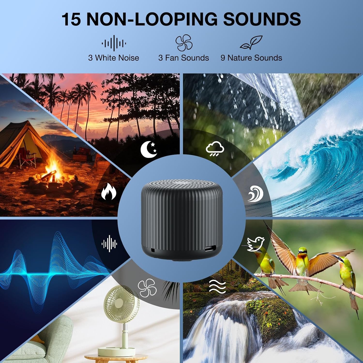 White Noise Machine Baby Portable Sound Machine, Travel Sound Machine,15 Non-Looping Sound Timer and Memory Play, Mini White Noise Machine for Sleeping Office Travel （Black）