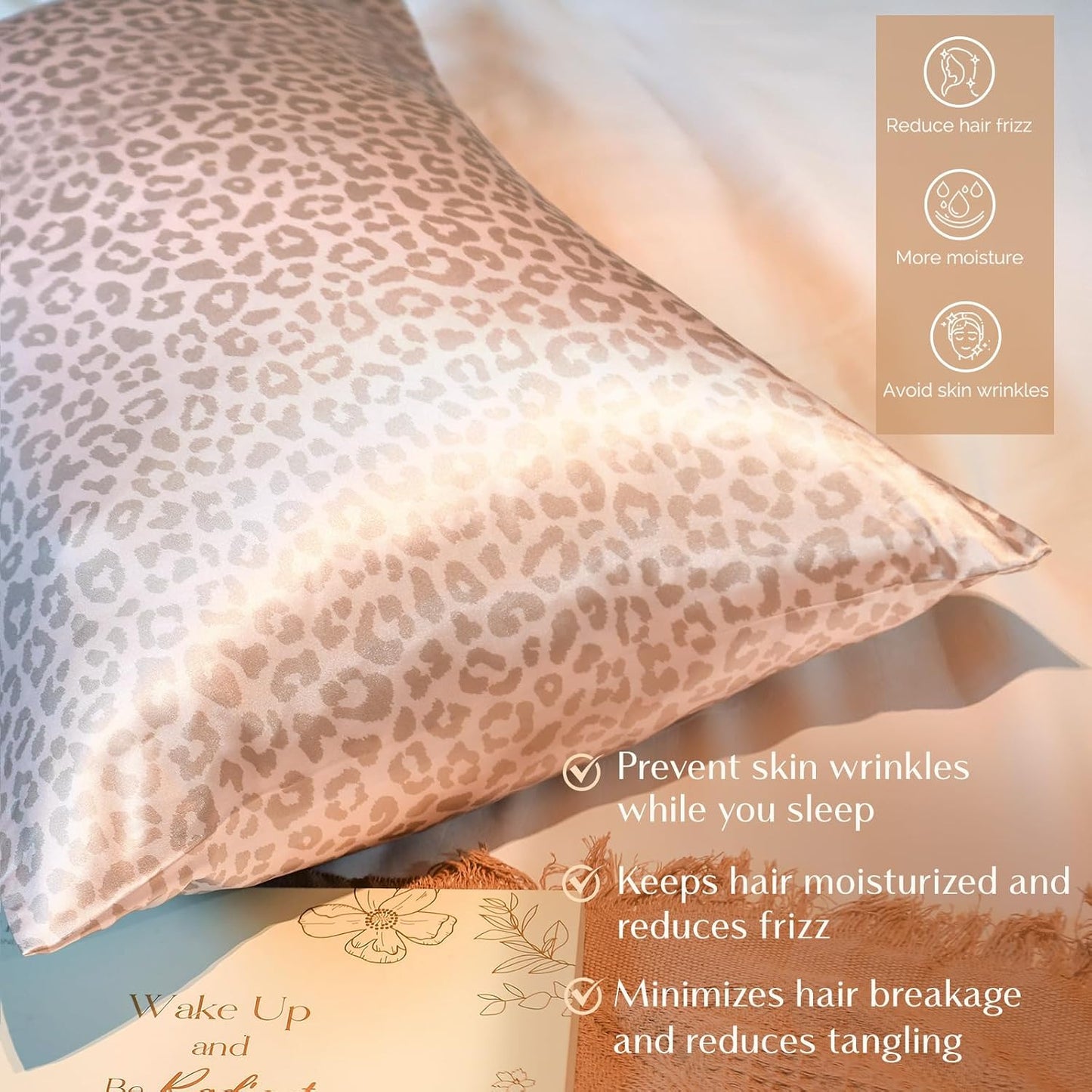 2 Pack Leopard Satin Pillowcase, Silk Pillow Cases for Hair and Skin with Zipper, Queen Pillow Cases Set of 2 for 20"X30", Exquisite Packaging for Women Men