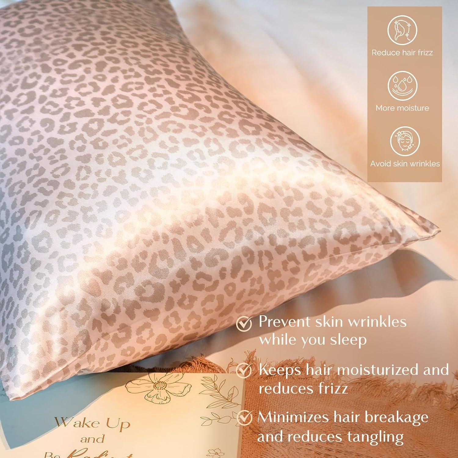 2 Pack Leopard Satin Pillowcase, Silk Pillow Cases for Hair and Skin with Zipper, Queen Pillow Cases Set of 2 for 20"X30", Exquisite Packaging for Women Men