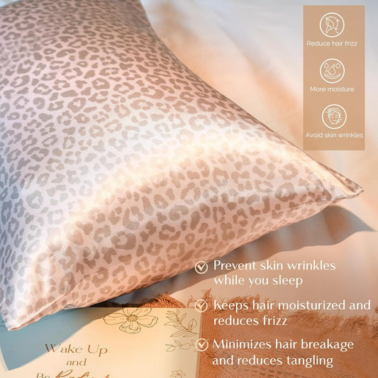 2 Pack Leopard Satin Pillowcase, Silk Pillow Cases for Hair and Skin with Zipper, Queen Pillow Cases Set of 2 for 20"X30", Exquisite Packaging for Women Men