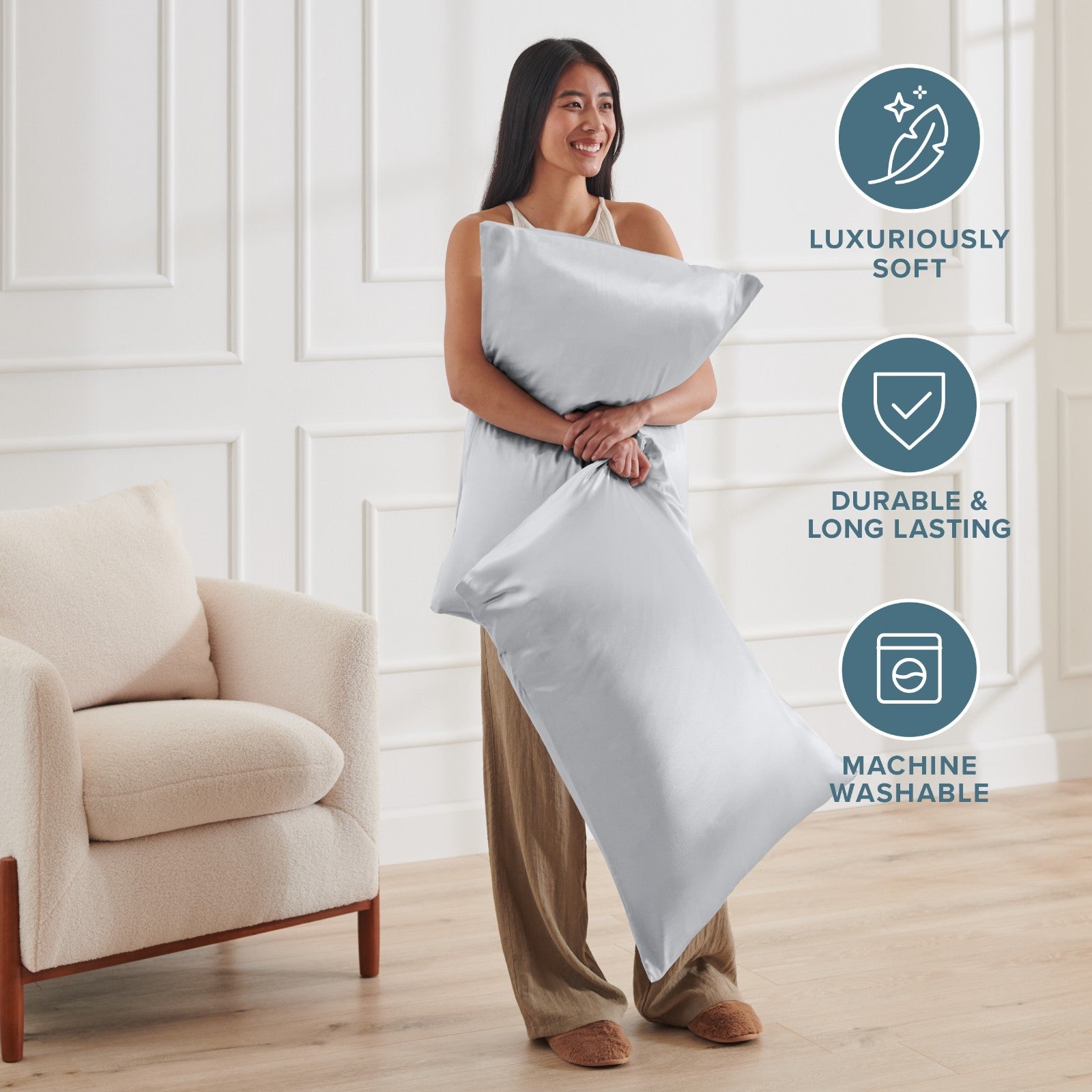 Bare Home Poly Satin Pillowcases for Hair and Skin - 2 Pack - Luxury Pillowcases