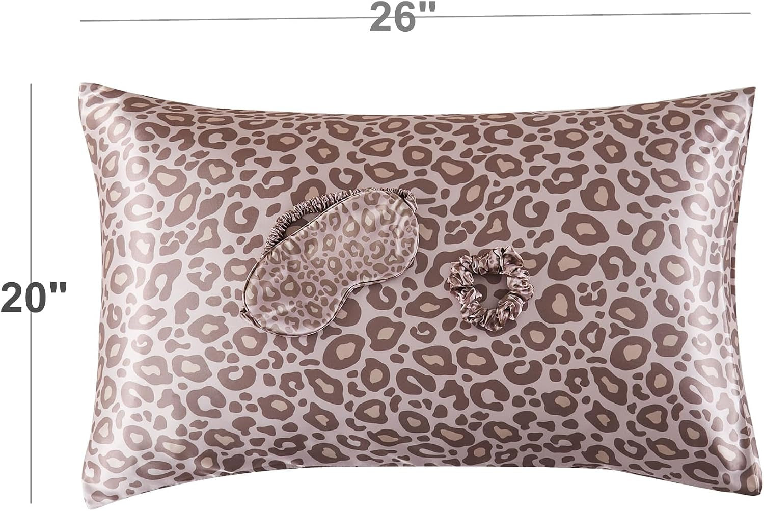 Satin Pillowcase for Hair and Skin, Super Soft Vegan Silk Sleep Set-2 Satin Pillow Cases Standard Size, 1 Eye Mask, 1 Scrunchie, Self Care Essential Satin Night Routine Kit, Pink Leopard