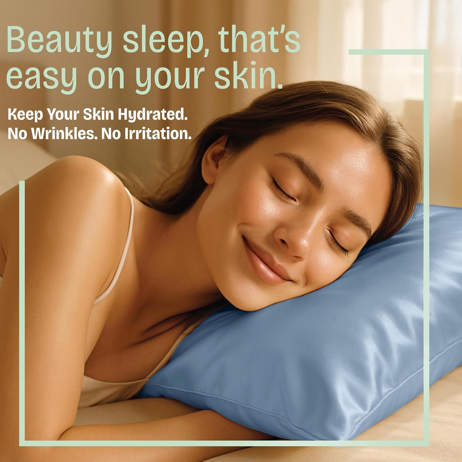 Satin Pillowcase with Zipper, for Hair and Skin Care, Feels Soft and Cool like a Silk Pillowcase, Satin Pillow Cases 2 Pack, Slik Pillow Cover, Slate Blue - Standard Size, Set of 2