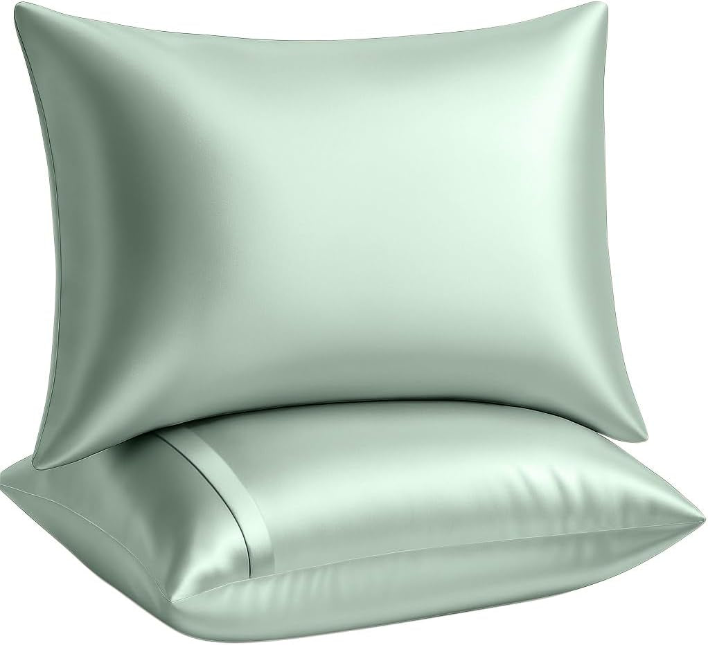 Satin Pillowcase with Zipper, for Hair and Skin Care, Feels Soft and Cool like a Silk Pillowcase, Satin Pillow Cases 2 Pack, Slik Pillow Cover, Mint - Standard Size, Set of 2