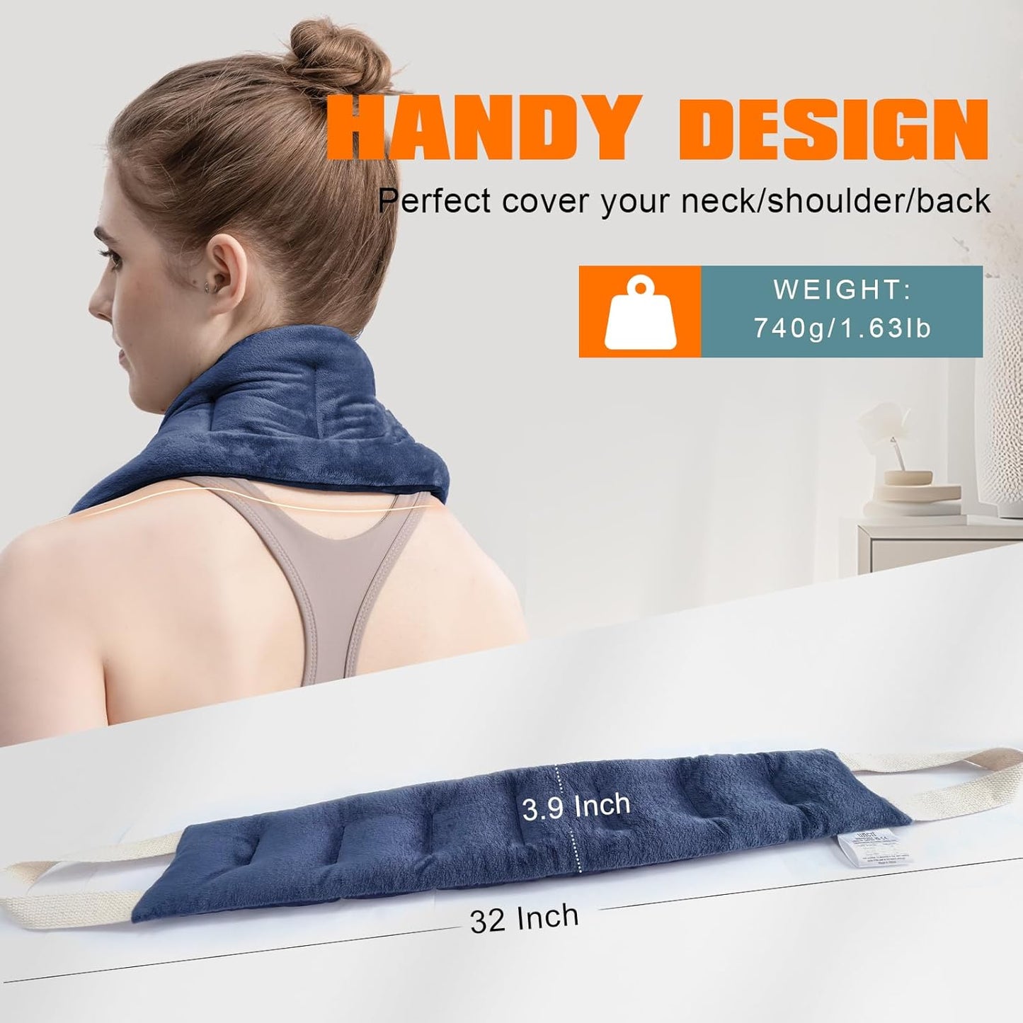 Heating Pad for Neck Shoulders and Back Microwavable Wrap Weighted Neck Warmer 32X5In Microwave Heat Wrap Rice Beanbag Lavender Scented 1.5Pounds