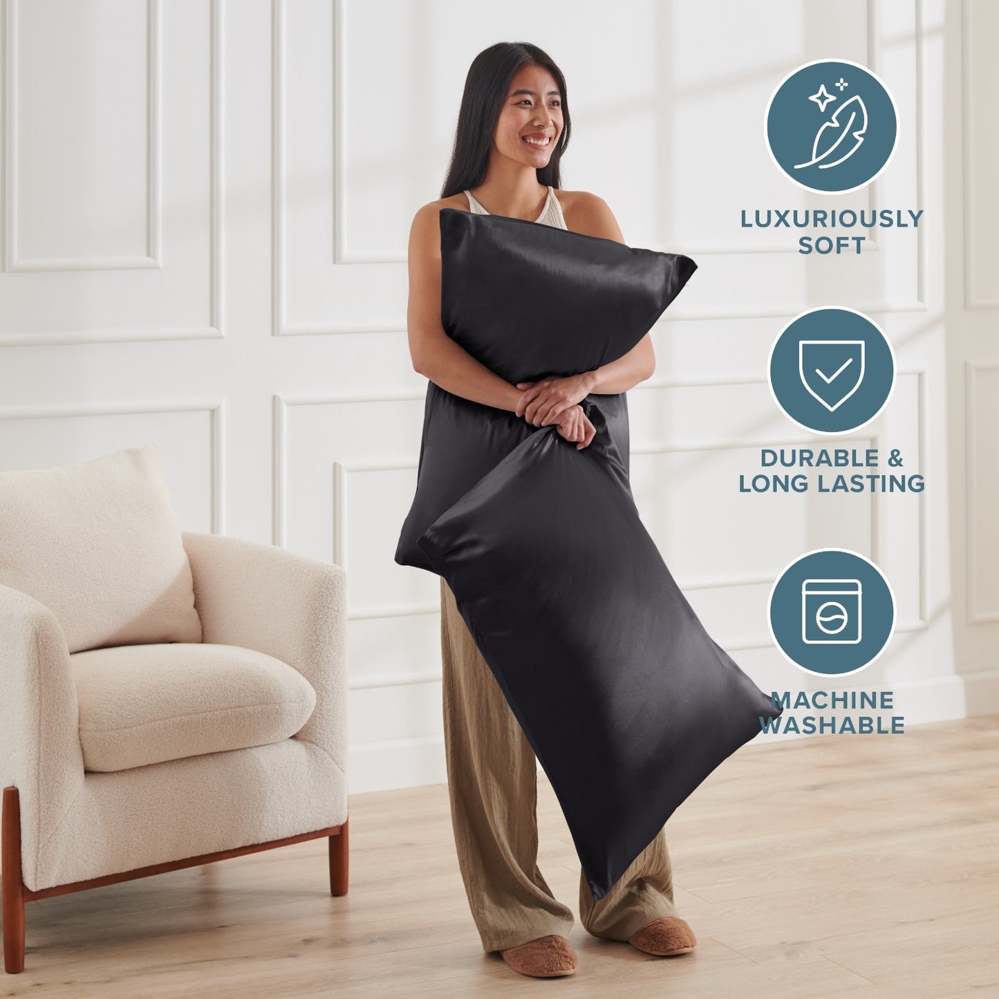 Bare Home Poly Satin Pillowcases for Hair and Skin - 2 Pack - Luxury Pillowcases