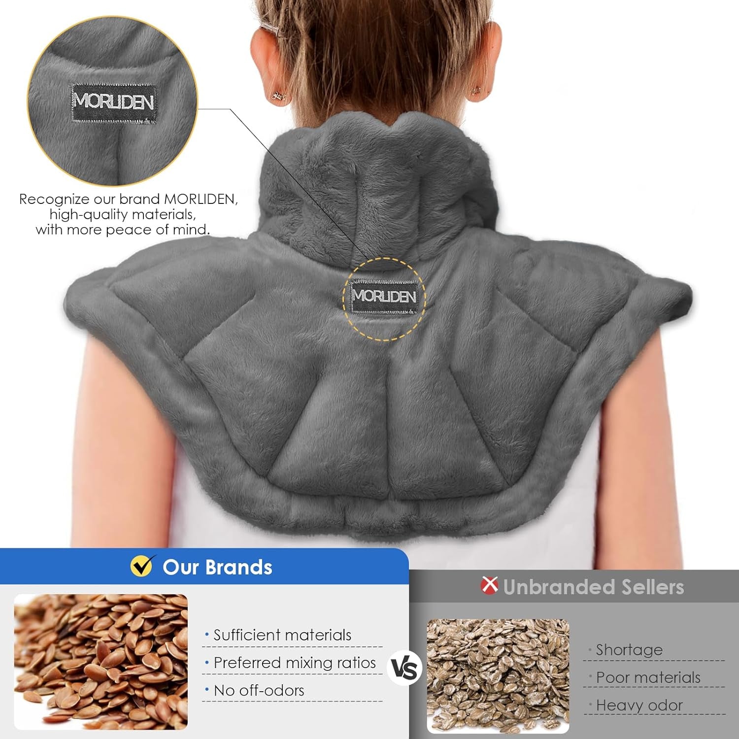 Microwavable Heated Neck Wrap Warmer and Shoulder Weighted Heating Pad Microwave for Hot and Cold Compress - Dark Gray