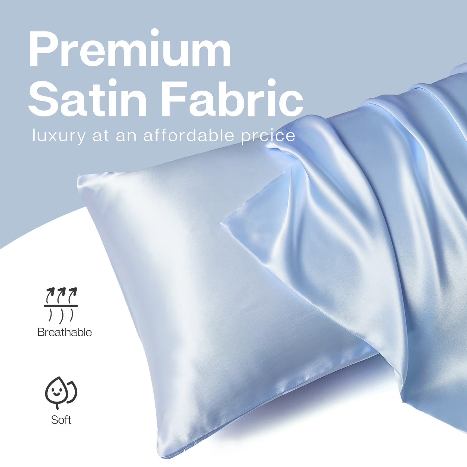 Satin Pillow Case, 2 Pack Satin Standard Silky Pillowcase for Hair and Skin, Satin Pillowcase Set of 2, 20X26, Light Blue