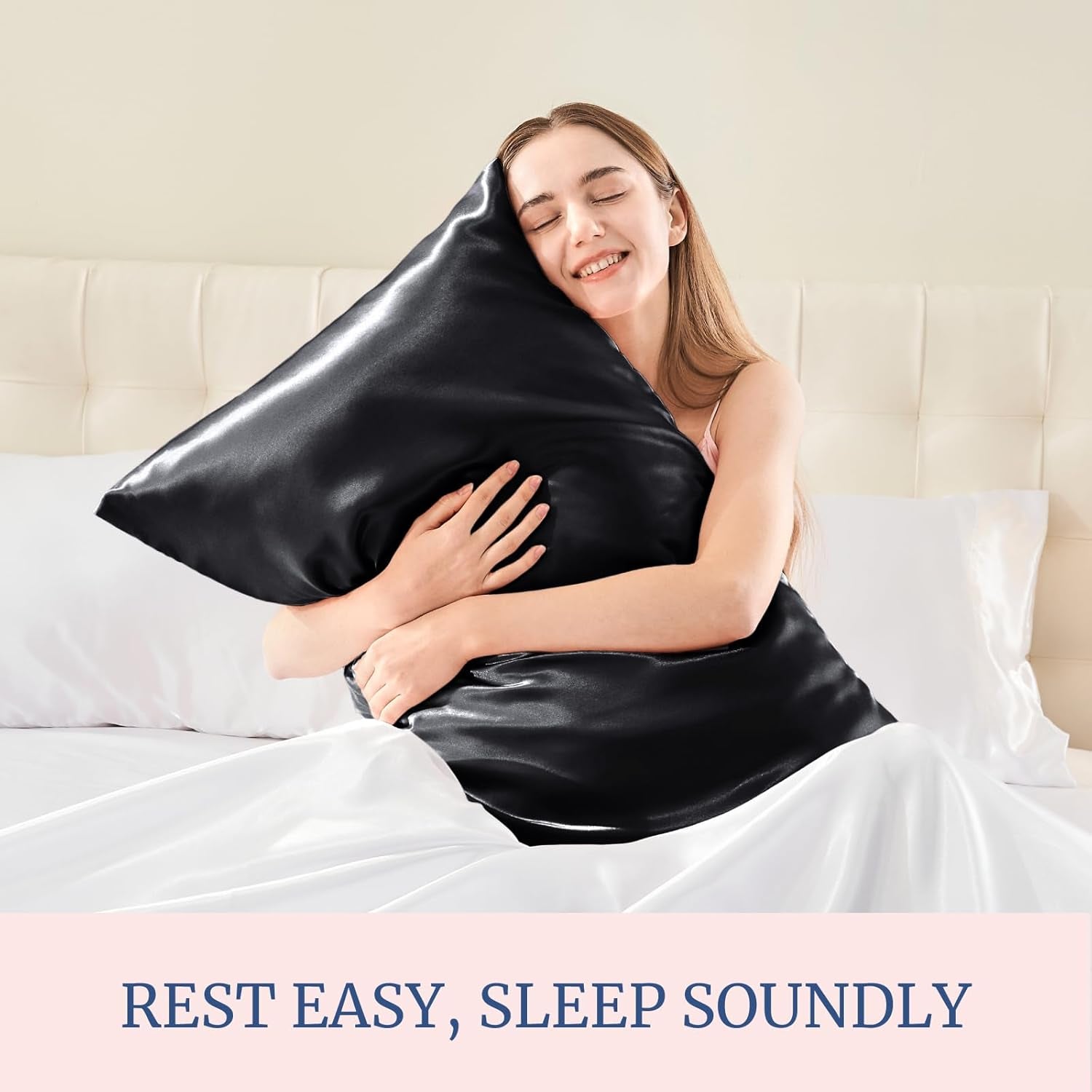 Satin Pillowcase for Hair and Skin, Super Soft Similar to Silk Pillow Cases 4 Pack with Envelope Closure, Cooling Pillowcases for Women Men (20"X30" Queen Size, Black)