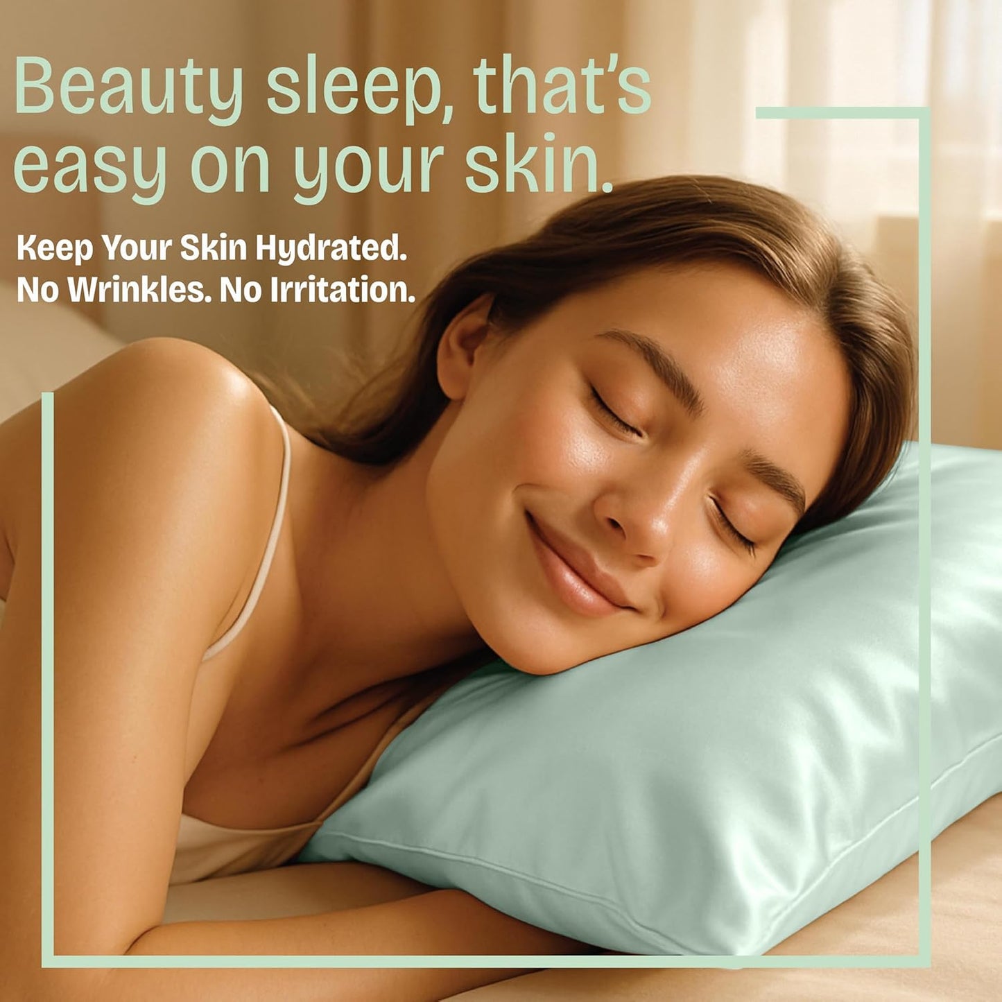 Satin Pillowcase with Zipper, for Hair and Skin Care, Feels Soft and Cool like a Silk Pillowcase, Satin Pillow Cases 2 Pack, Slik Pillow Cover, Mint - Standard Size, Set of 2