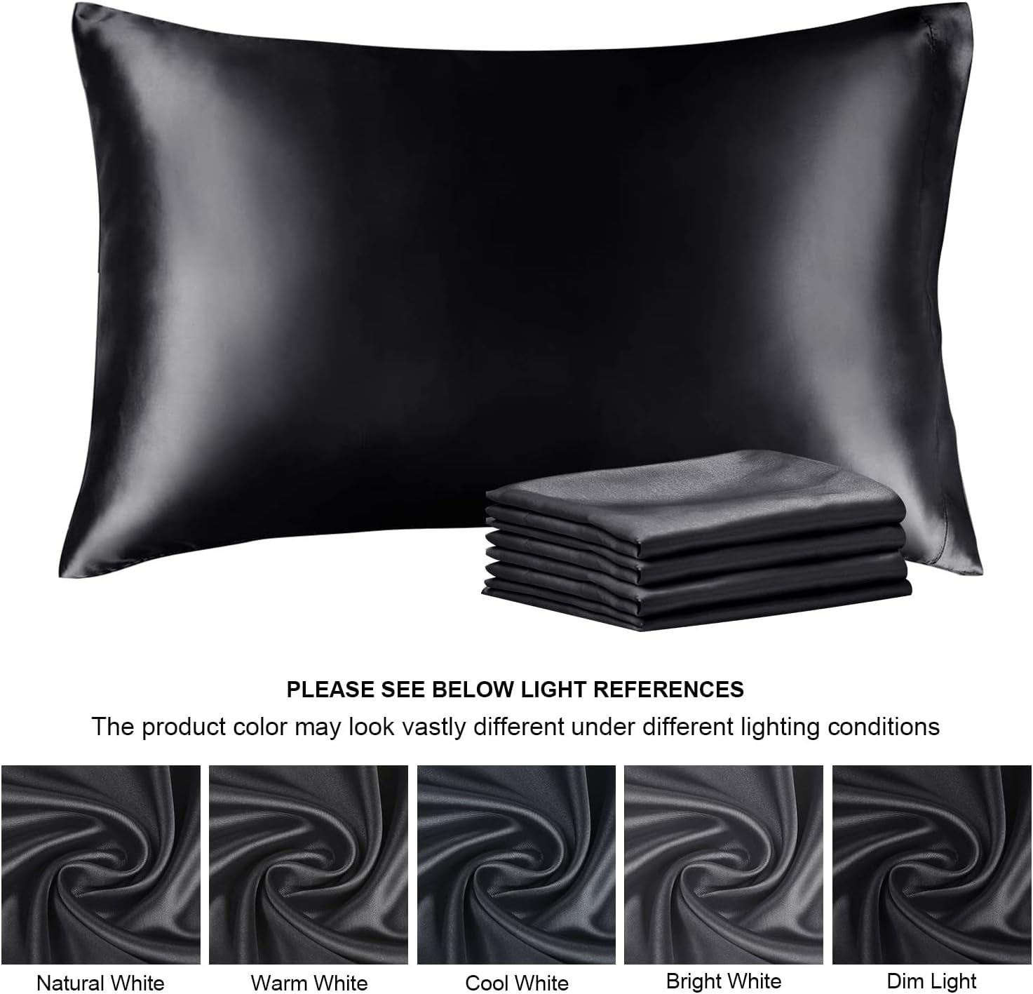Satin Pillowcase for Hair and Skin, Super Soft Similar to Silk Pillow Cases 4 Pack with Envelope Closure, Cooling Pillowcases for Women Men (20"X30" Queen Size, Black)