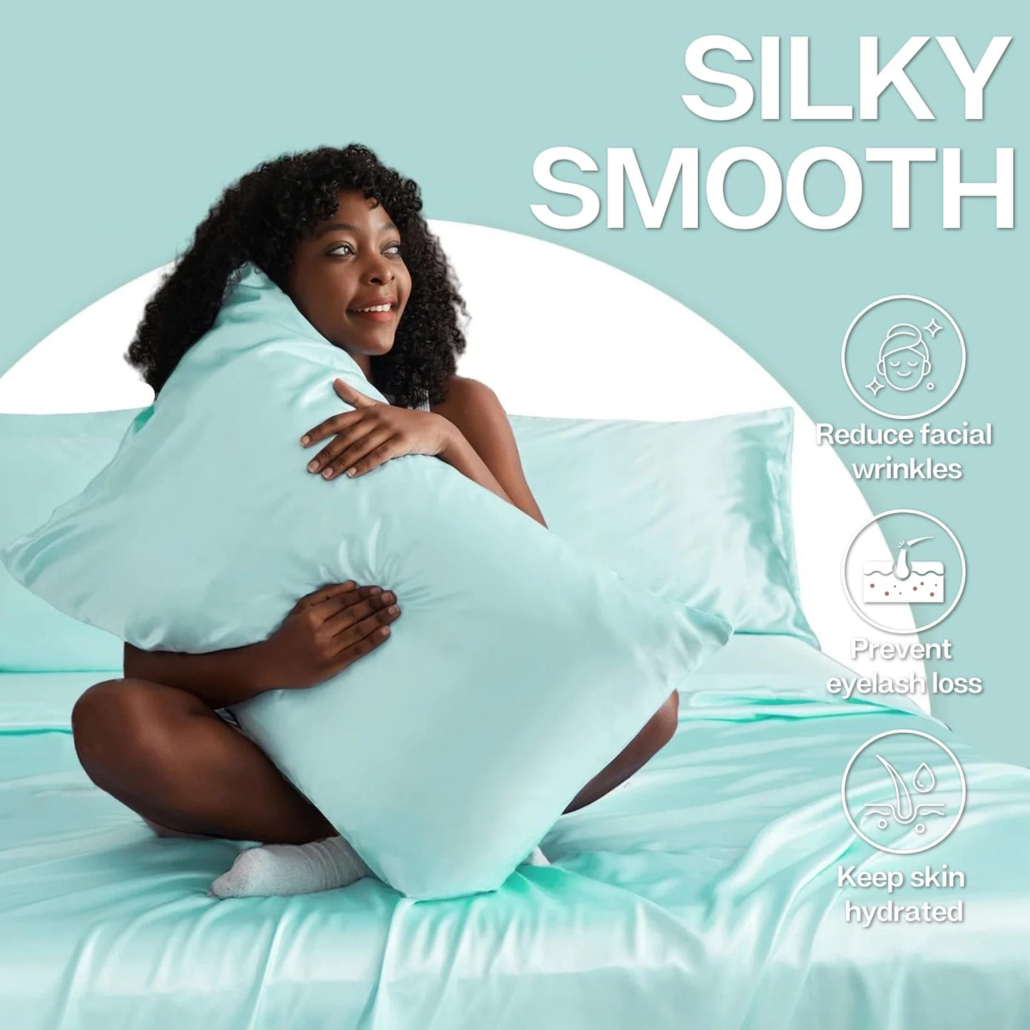 Satin Pillow Case, 2 Pack Satin King Silky Pillowcase for Hair and Skin, Satin Pillowcase Set of 2, 20X40, Turquoise