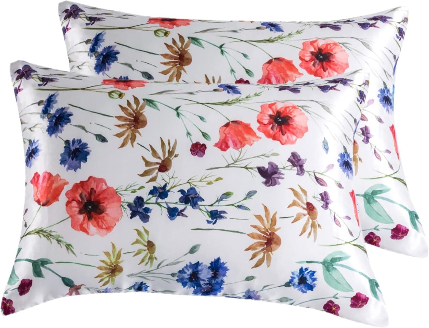 Satin Pillowcase for Hair and Skin, Super Soft and Cooling Similar to Silk Pillow Cases 2 Pack with Envelope Closure Standard Size Satin Pillow Covers, Gifts for Women(20"X26", Floral)
