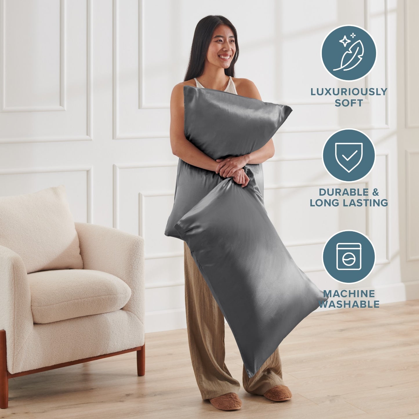 Bare Home Poly Satin Pillowcases for Hair and Skin - 2 Pack - Luxury Pillowcases